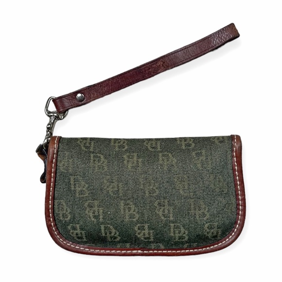 Dooney & Bourke Olive Green Signature Fabric w/Brown Leather Trim Wristlet - Picture 2 of 8